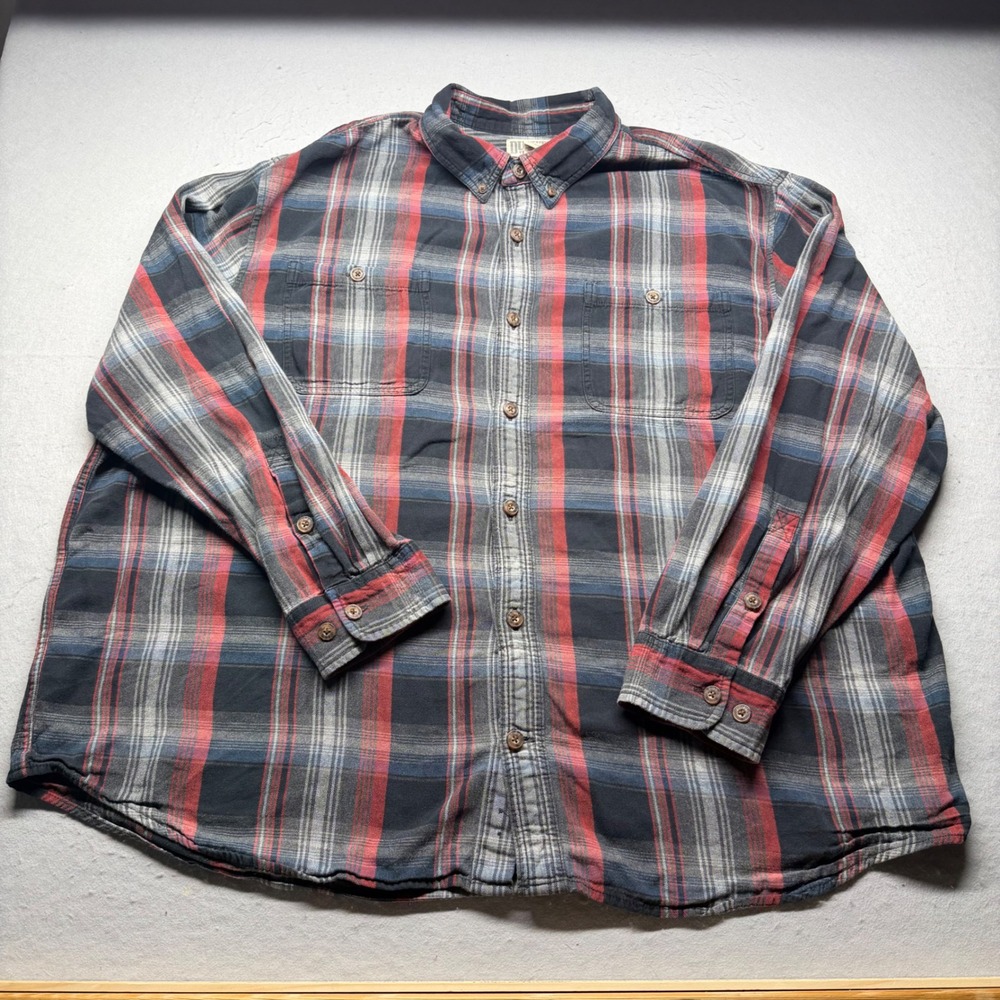 Duluth Trading Co Shirt Mens 2XL Red Plaid Flannel ButtonDown Long Sleeve Pocket